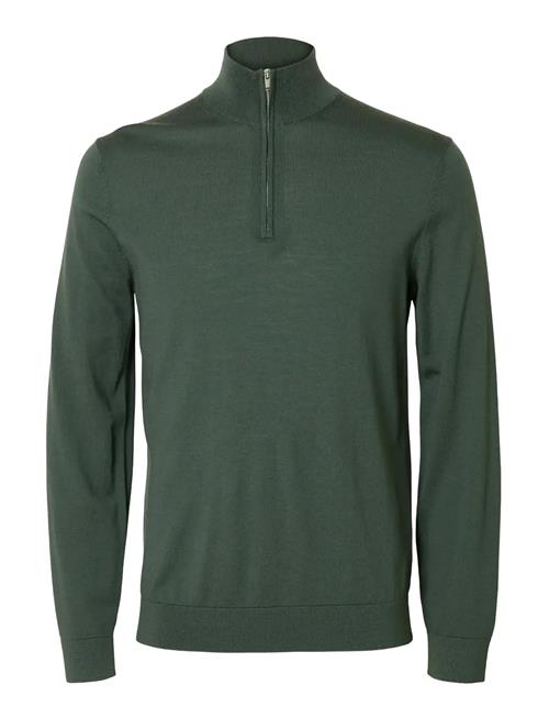 Slhtray Ls Knit Merino Half Zip Noos Selected Green