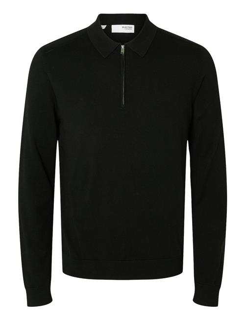 Slhberg Ls Half Zip Polo Noos Selected Black