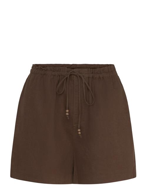Straight-Fit Linen Shorts With Drawstring Mango Brown
