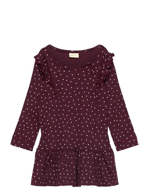 Dress L/S Frill Modal Heart Petit Piao Burgundy