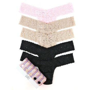 Hanky Panky Trusser 5P Signature Lace Low Rise Thong Sort/Rosa nylon One Size Dame