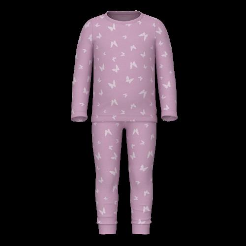 NAME IT Rib Natsæt Sommerfugle Pink Lavender