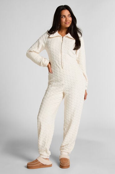 Hunkemöller Onesie-jumpsuit i kabel med lynlås Hvid
