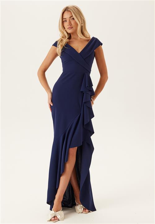 Goddiva Bardot Frill Maxi Dress