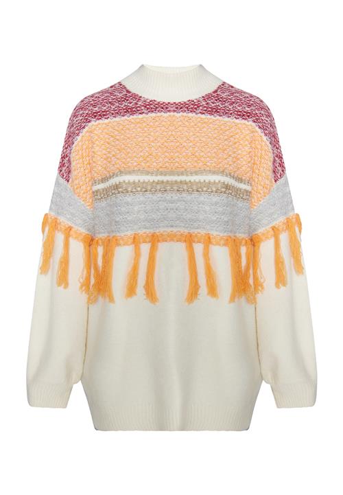 IZIA Pullover 'Eyota'  grå-meleret / orange / mørkerød / uldhvid