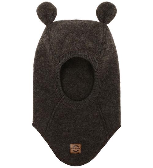 Mikk-Line Elefanthue m. Ører - Uld - 1-Lags - Dark Brown Melange
