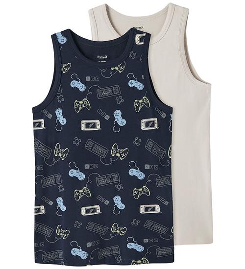 Name It Undertrøjer - Noos - NkmTank - 2-pak - Navy Blazer/Pumpk