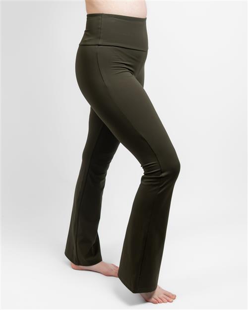 Maya Deep Olive Flared Leggings Without Pockets