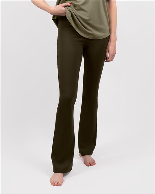 Maya Deep Olive Flared Leggings Without Pockets - Regular