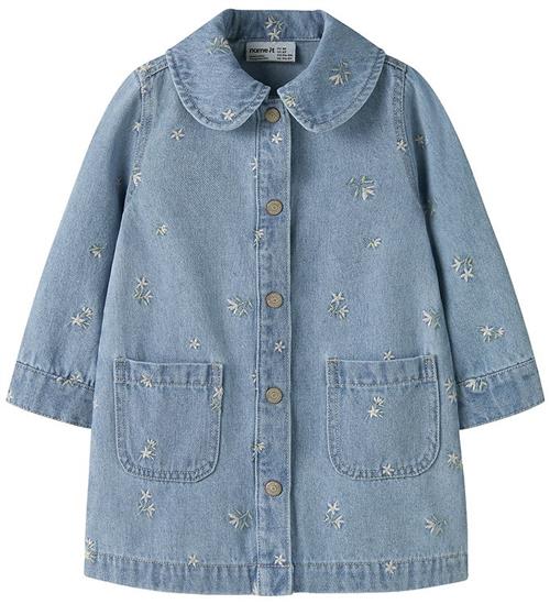 Name It Kjole - NmfPiper - Light Blue Denim/Flower Emb