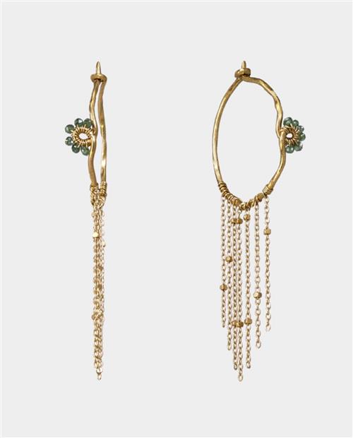 Marie Lamartinière - guld-creoler med grønne diamanter og kæder