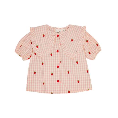Flöss Dolly Kortærmet Bluse Pink Berry Gingham 122 cm  Lyserød  122 cm  kvinde