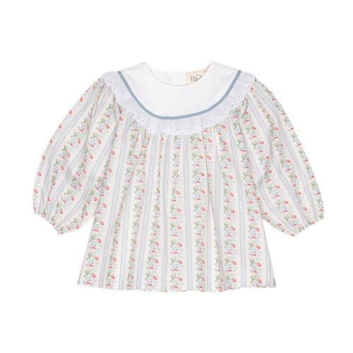 Flöss Abigail Kjole Soft White/Bright Blue 122 cm  Hvid  122 cm  kvinde