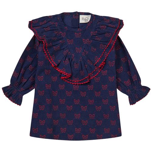 Flöss Luna Mønstret Kjole Med Sløjfer Navyblå 86 cm  Marineblå  86 cm  kvinde