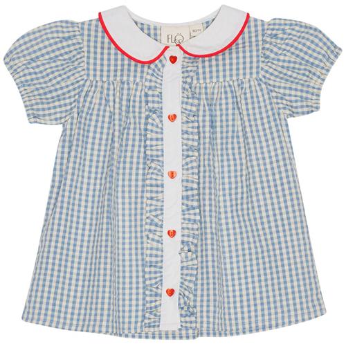 Flöss River Kortærmet Bluse Blue Soft White Gingham 122 cm  Blå  122 cm  kvinde