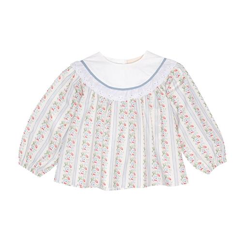 Flöss Abigail Bluse Soft White Bright Blue 128 cm  Hvid  128 cm  kvinde
