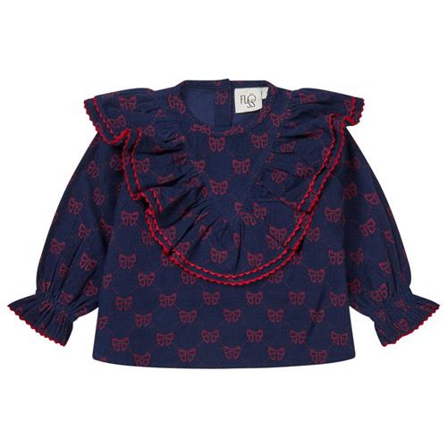 Flöss Luna Mønstret Bluse Med Sløjfer Navyblå 74 cm  Marineblå  74 cm  kvinde