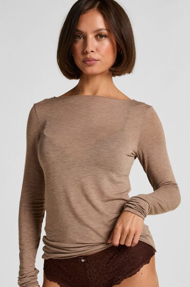 Hunkemöller super soft bådhals bluse med cashmere Brun