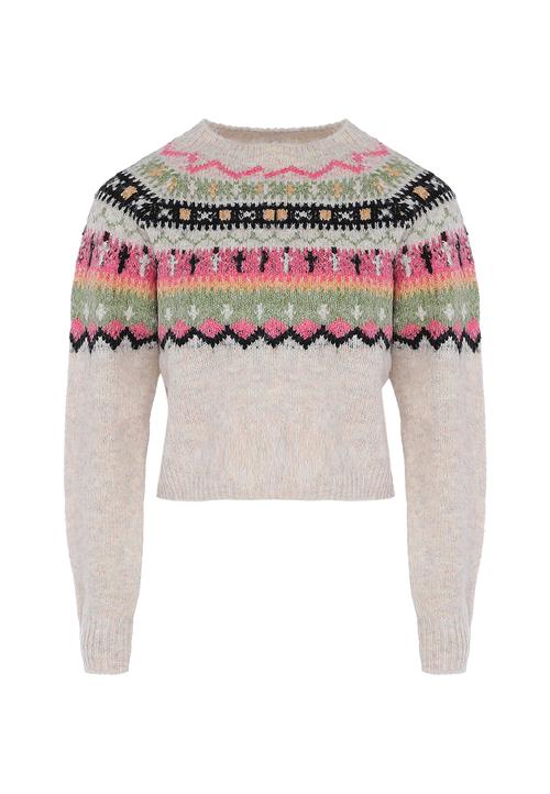 swirly Pullover 'Swirly'  beige / æble / lys pink / sort