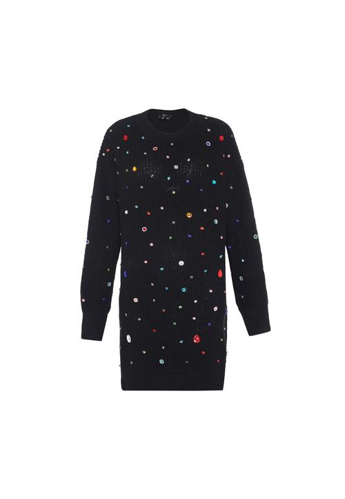 faina Strikkjole  turkis / rød / sort / sølv