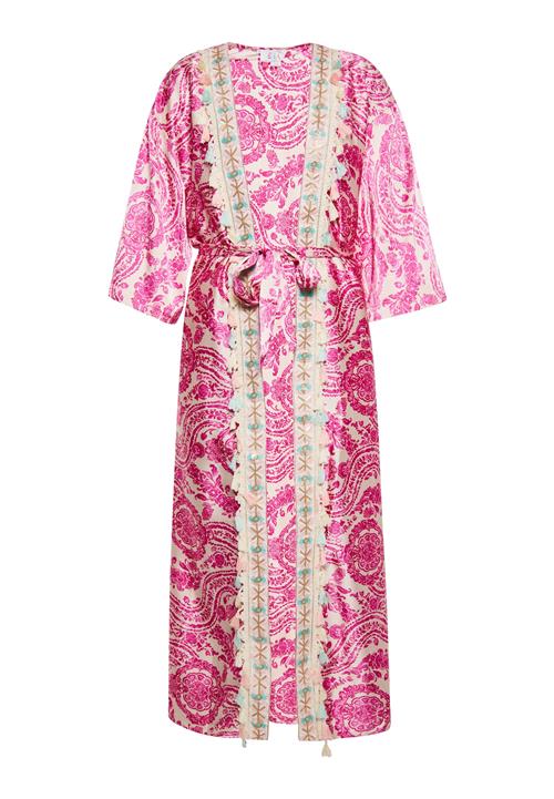 IZIA Kimono  beige / lyseblå / fuchsia