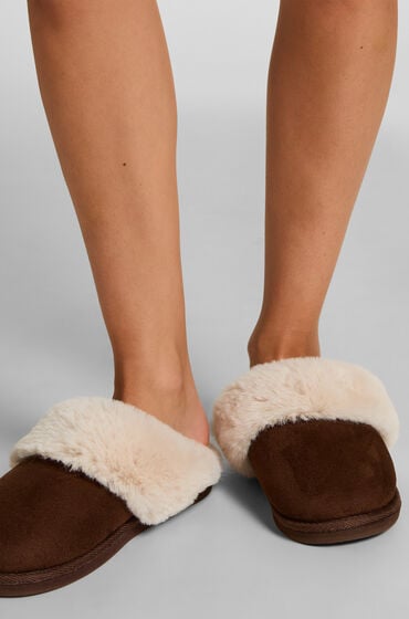 Hunkemöller Betty imiteret pelstøffel Brun