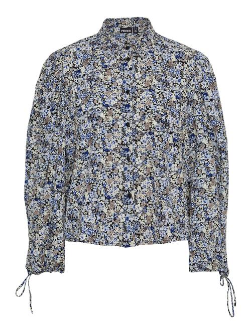 PIECES Bluse 'DIRASI'  ecru / blå / stone / sort