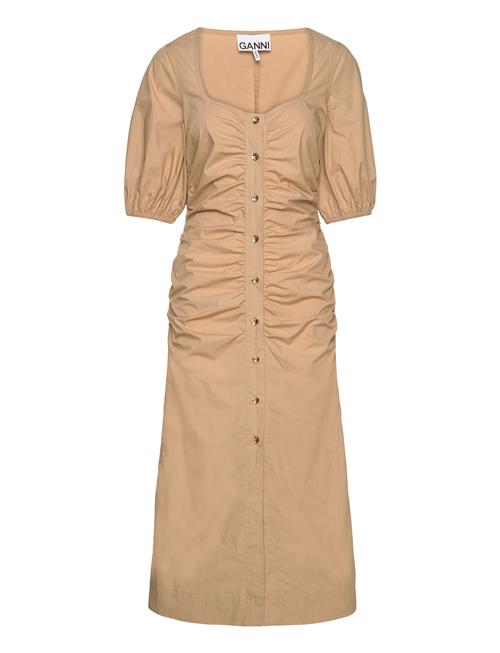 Ganni | Cotton Poplin Gathered Open-Neck Maxi Dress | 32