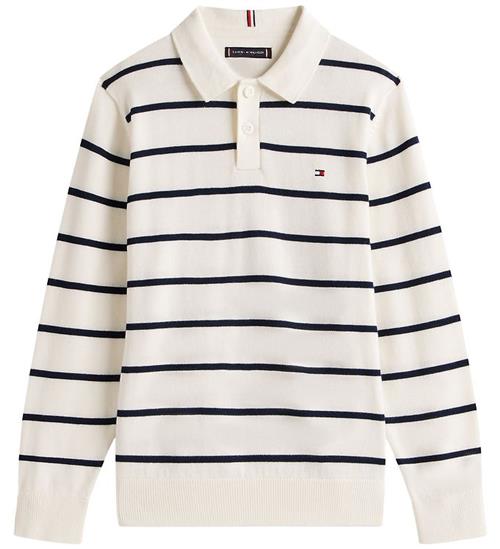 Tommy Hilfiger Polobluse - Strik - Ivory Silk StripeWhite