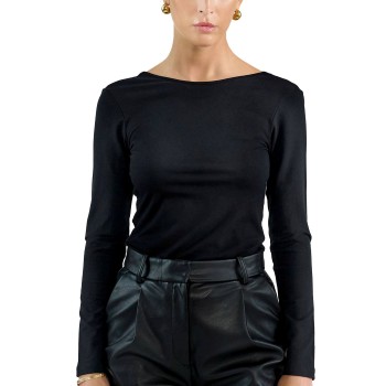 Bread & Boxers Bread and Boxers Long Sleeve Scoop Back Shirt Sort viskose Large Dame