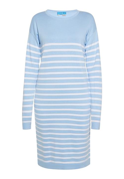SANIKA Strikkjole  lyseblå / hvid