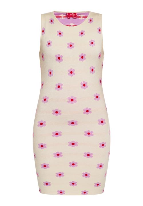 swirly Strikkjole  creme / pink / rød