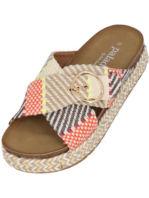 Palado by Sila Sahin Pantoletter 'Zurlo'  beige / mørkebrun / neongul / orange / fuchsia