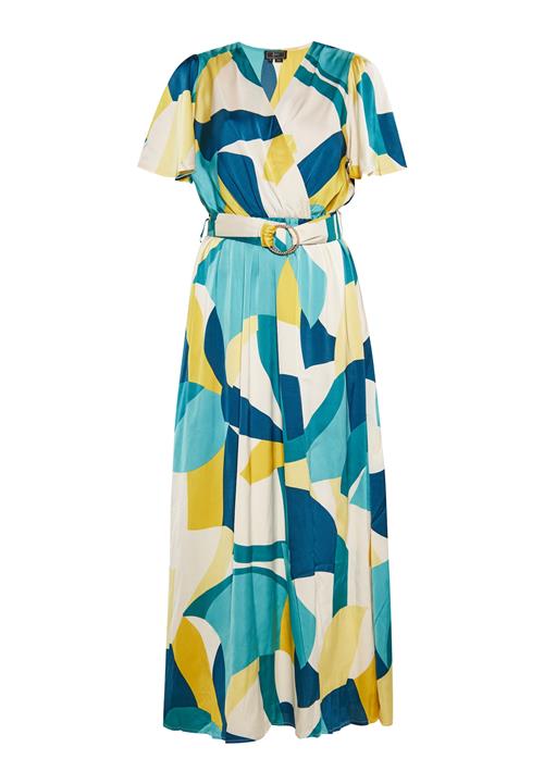 faina Kjole  lysebeige / navy / aqua / gylden gul