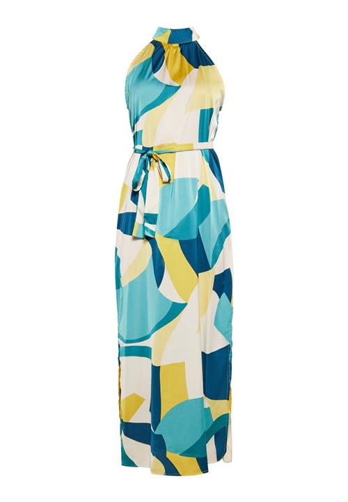 faina Kjole  blå / cyanblå / okker / hvid