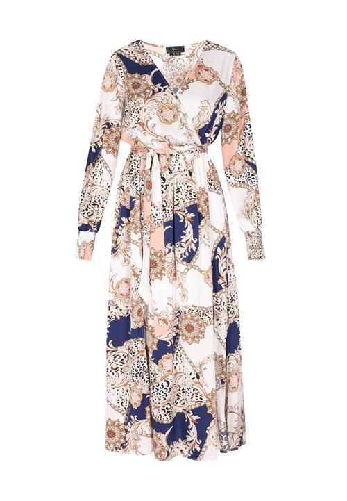 faina Kjole  mørkeblå / guld / abrikos / hvid