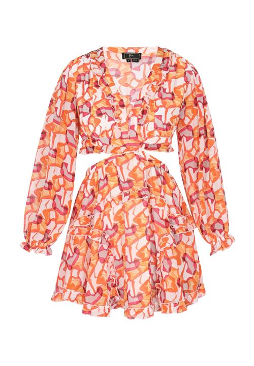 faina Kjole  mørkeorange / rubinrød / hvid