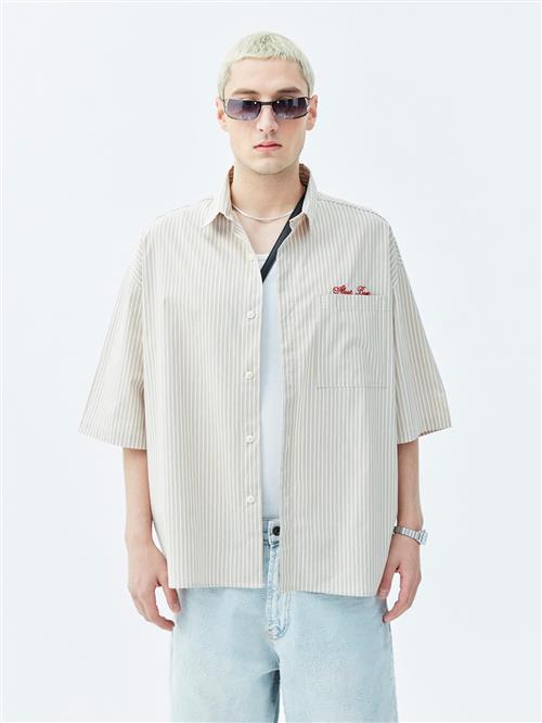 VAMOS CLO Skjorte 'Sherman'  sand / blodrød / hvid