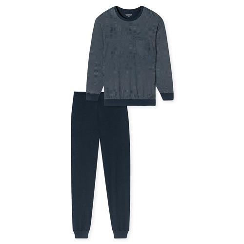 SCHIESSER Pyjamas lang  mørkeblå / hvid