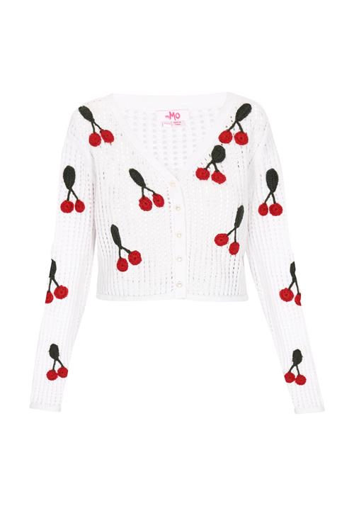 MYMO Cardigan 'Fashion Look'  mørkegrøn / rød / hvid