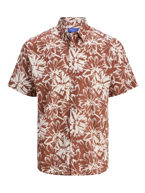 JACK & JONES Skjorte 'JORJOSHUA SPLIT'  brun / hvid