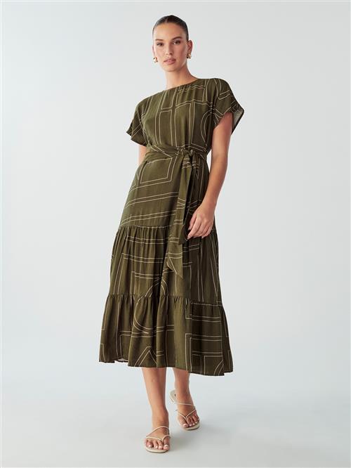 Willa Kjole 'LORRI'  oliven / hvid