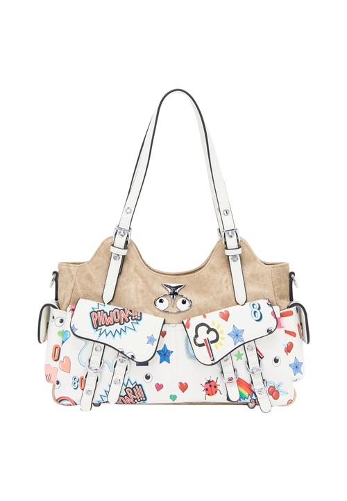 MYMO Skuldertaske 'Pop Eyetheme'  camel / lyseblå / knaldrød / hvid