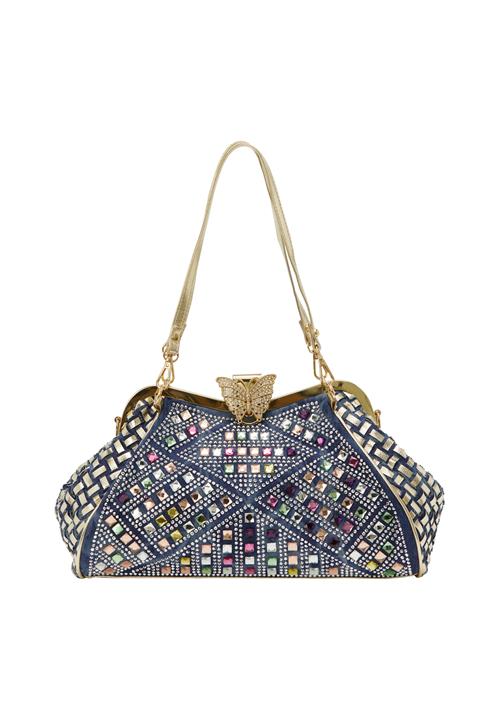 faina Clutch  blue denim / guld / lysegrøn / pink