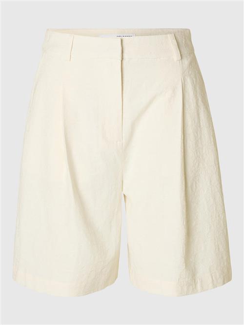 SELECTED Bukser med lægfolder  uldhvid