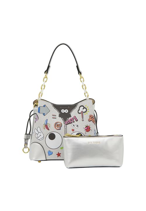 MYMO Skuldertaske 'Pop Eyetheme'  pink / sort / sølv / hvid