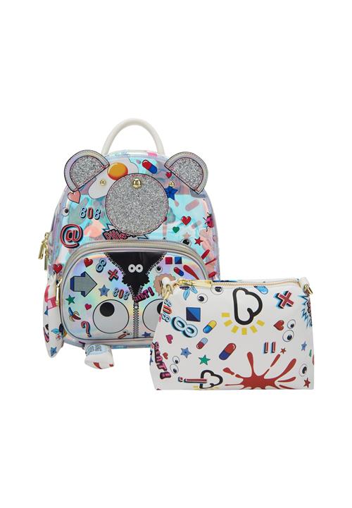 MYMO Rygsæk 'Pop Eyetheme'  rød / sort / sølv / hvid