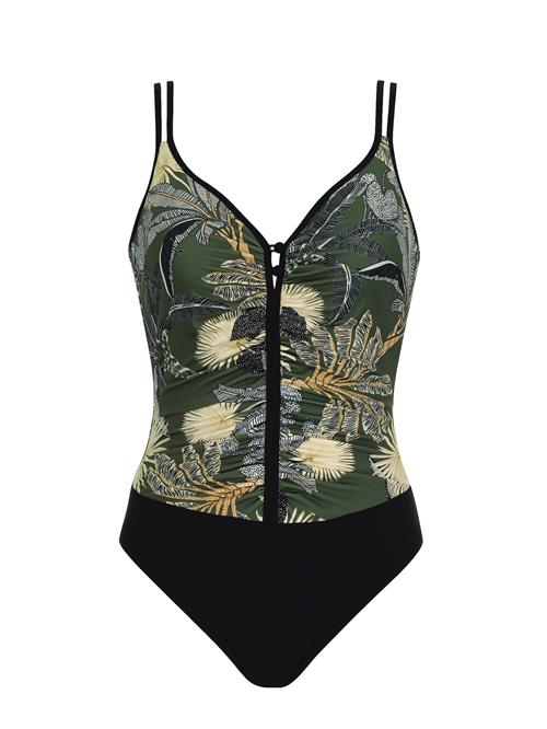 SUNFLAIR Badedragt  beige / mørkegrøn / sort / hvid