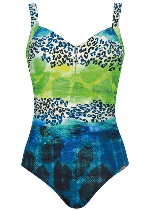 SUNFLAIR Badedragt  mørkeblå / lysegrøn / sort / hvid