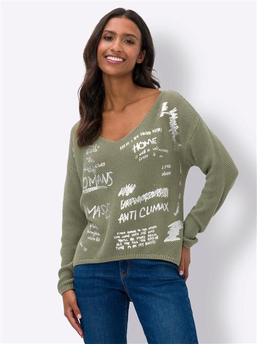 heine Pullover  khaki / hvid